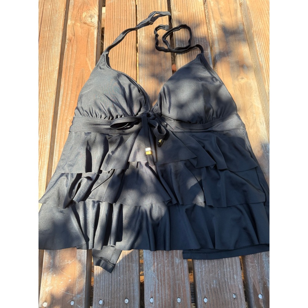 Catalina Womens Black Halter Tankini Swim Top Padded Cups Size XL 16-18 Solid